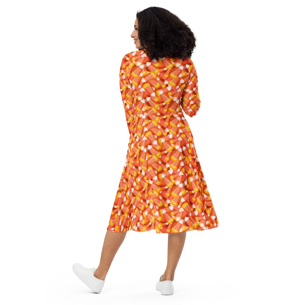 Candy Corn Halloween Trick Or Treat Cosplay Costume Long Sleeve Midi Dress - Image 3