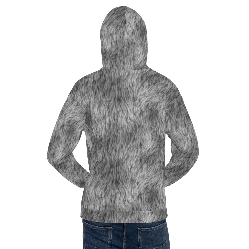 Grey Fur Print Wolf Dog Cat Costume Unisex Hoodie - Image 4