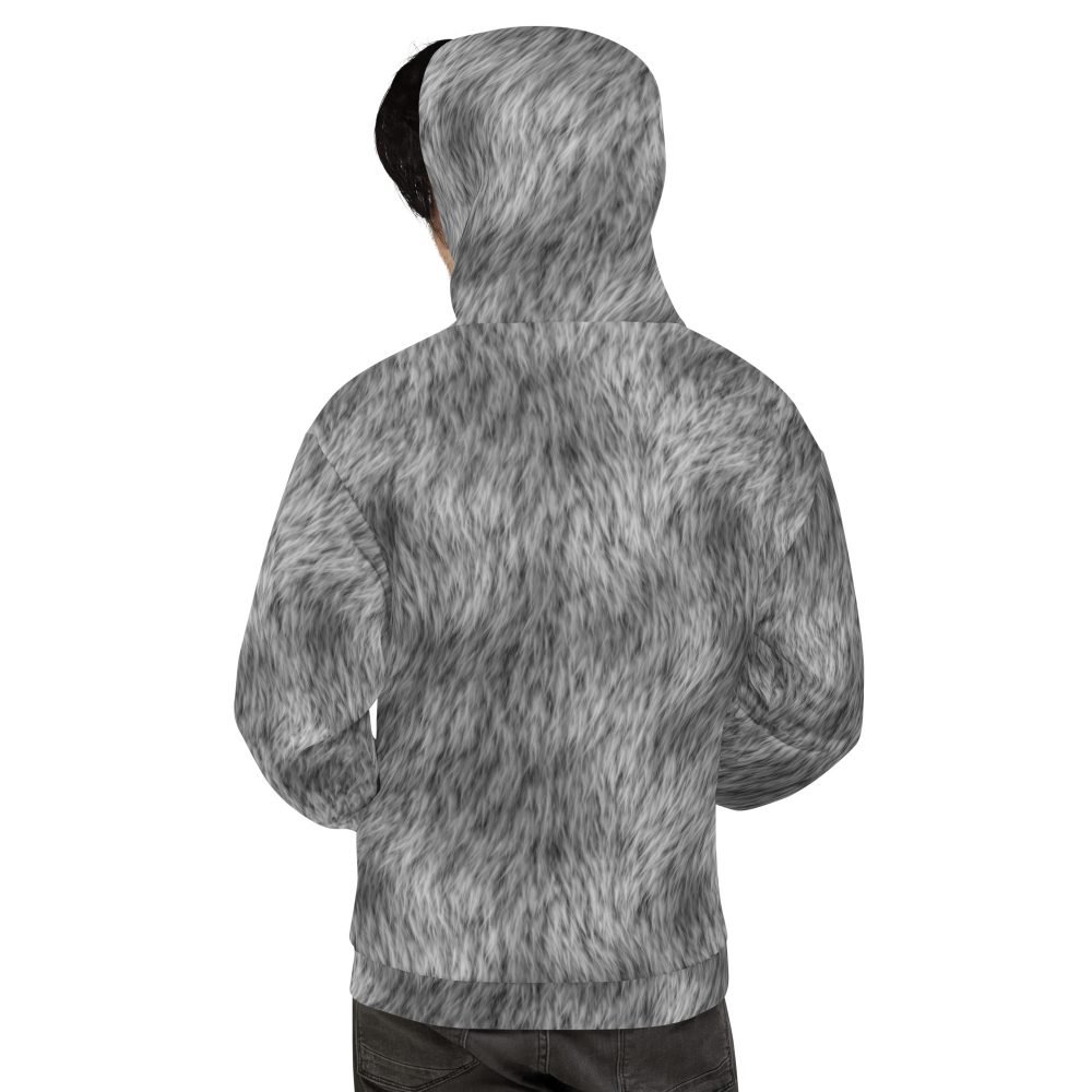 Grey Fur Print Wolf Dog Cat Costume Unisex Hoodie - Image 5