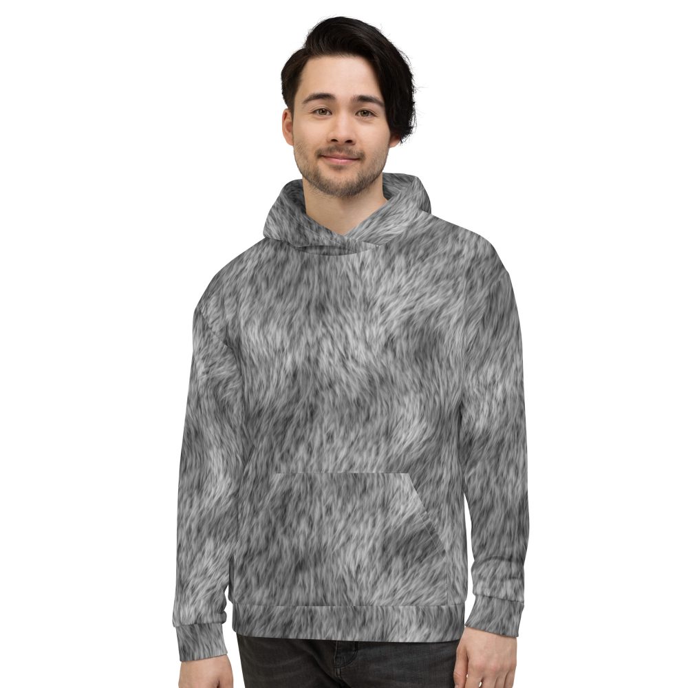 Grey Fur Print Wolf Dog Cat Costume Unisex Hoodie