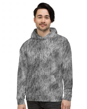 Grey Fur Print Wolf Dog Cat Costume Unisex Hoodie