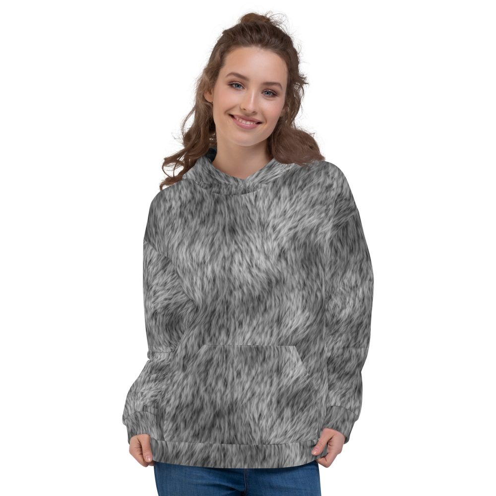 Grey Fur Print Wolf Dog Cat Costume Unisex Hoodie - Image 2