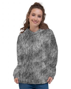 Grey Fur Print Wolf Dog Cat Costume Unisex Hoodie