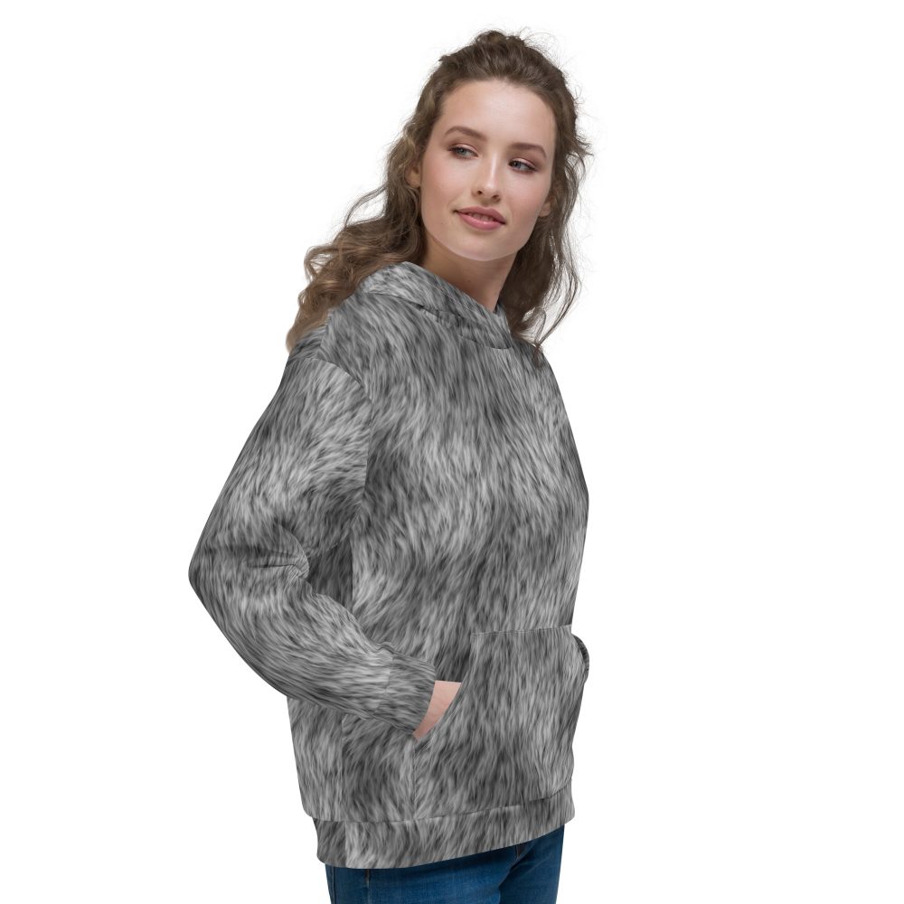 Grey Fur Print Wolf Dog Cat Costume Unisex Hoodie - Image 3