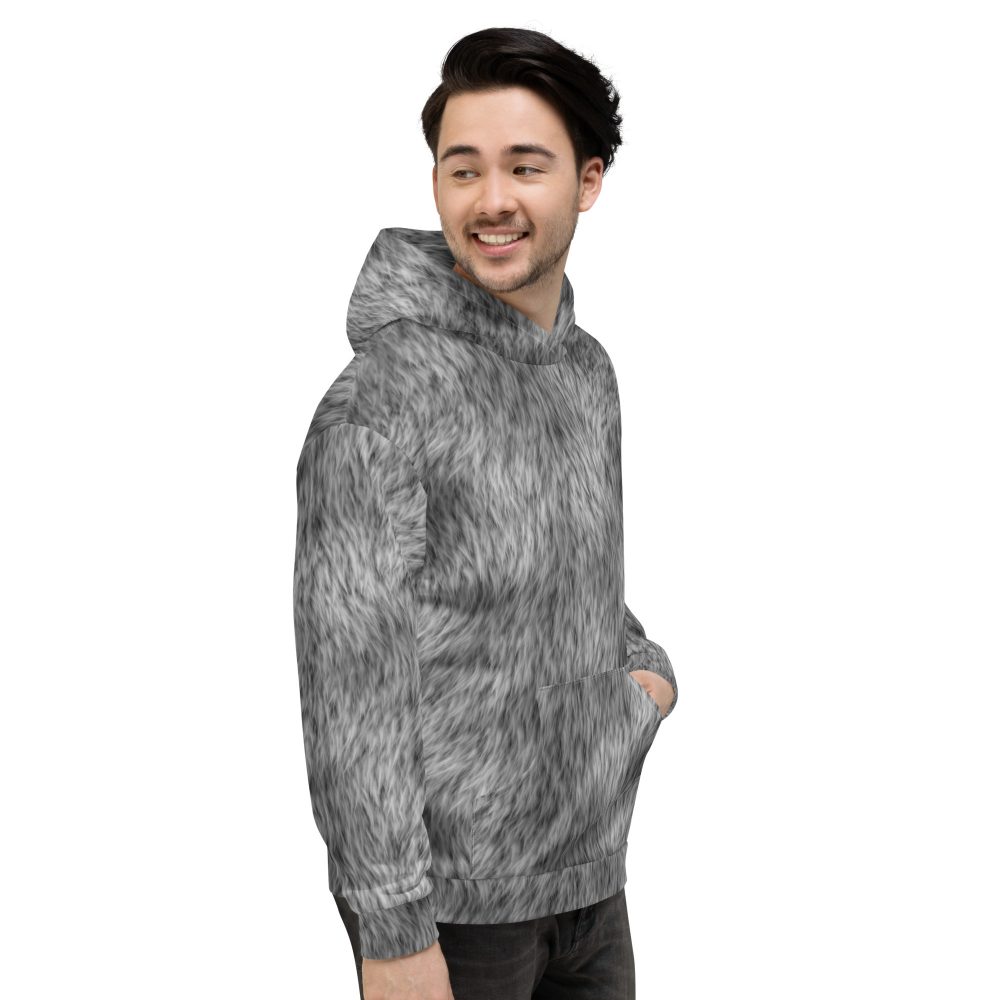 Grey Fur Print Wolf Dog Cat Costume Unisex Hoodie - Image 6