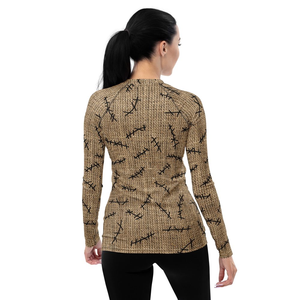 Oogie Boogie Halloween Christmas Costume Burlap Print Women's Rash Guard - Image 4