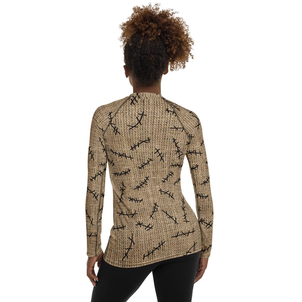 Oogie Boogie Halloween Christmas Costume Burlap Print Women's Rash Guard - Image 5