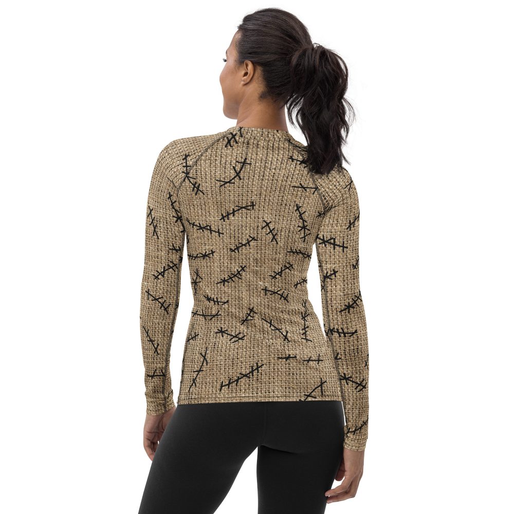 Oogie Boogie Halloween Christmas Costume Burlap Print Women's Rash Guard - Image 6