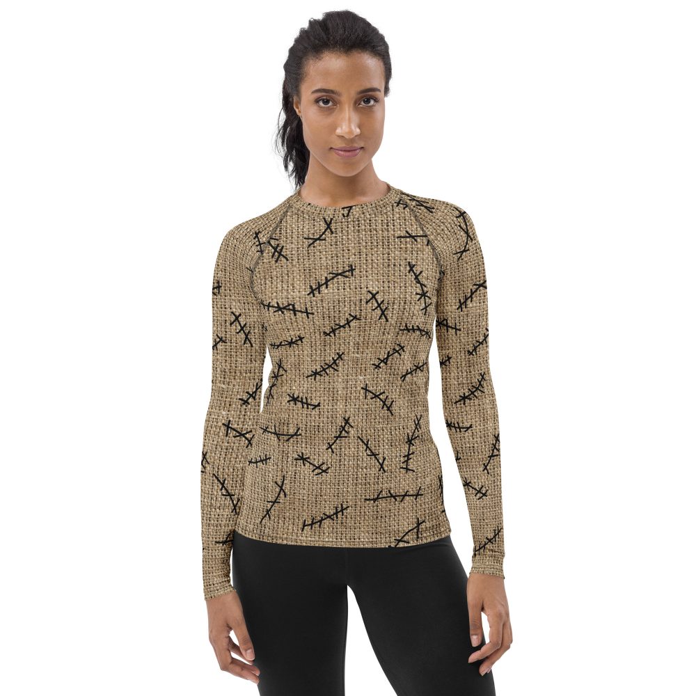 Oogie Boogie Halloween Christmas Costume Burlap Print Women's Rash Guard