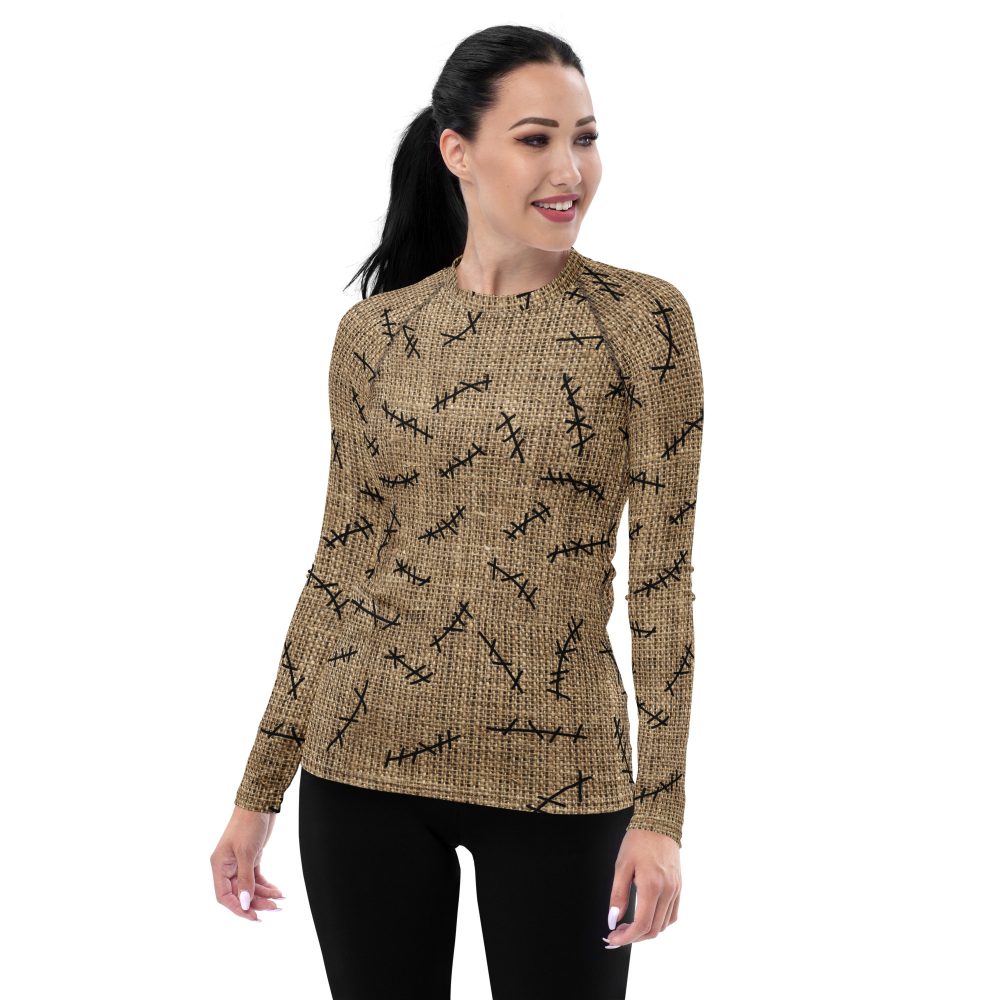 Oogie Boogie Halloween Christmas Costume Burlap Print Women's Rash Guard - Image 2