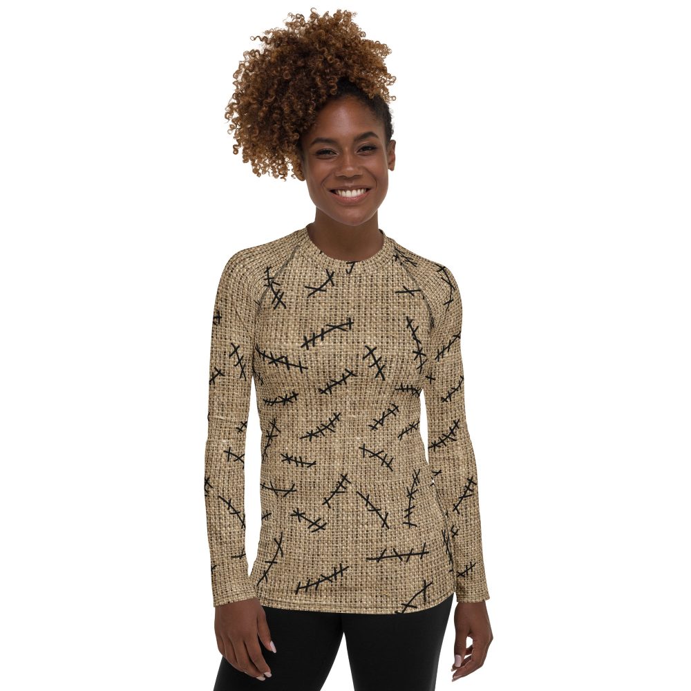 Oogie Boogie Halloween Christmas Costume Burlap Print Women's Rash Guard - Image 3