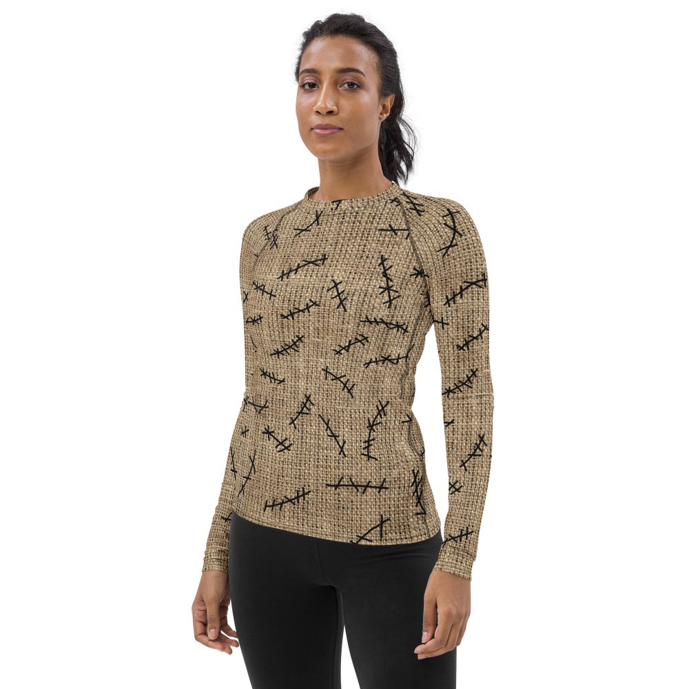 Oogie Boogie Halloween Christmas Costume Burlap Print Women's Rash Guard - Image 7