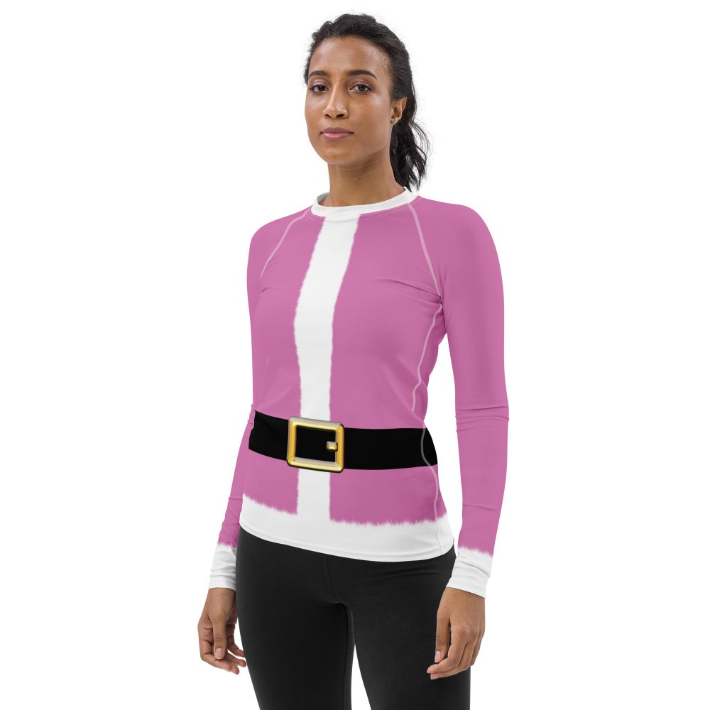 Pink Santa Christmas Costume Women's Rash Guard - Image 3