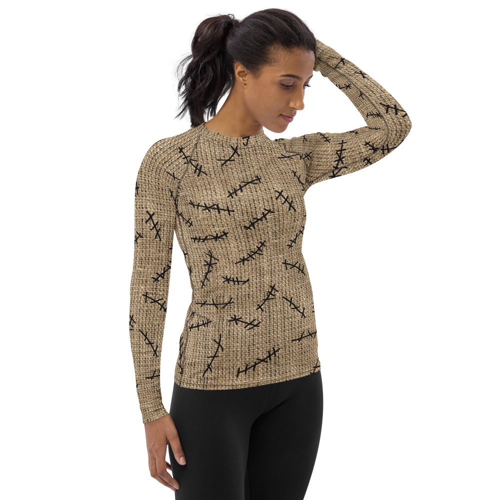 Oogie Boogie Halloween Christmas Costume Burlap Print Women's Rash Guard - Image 8