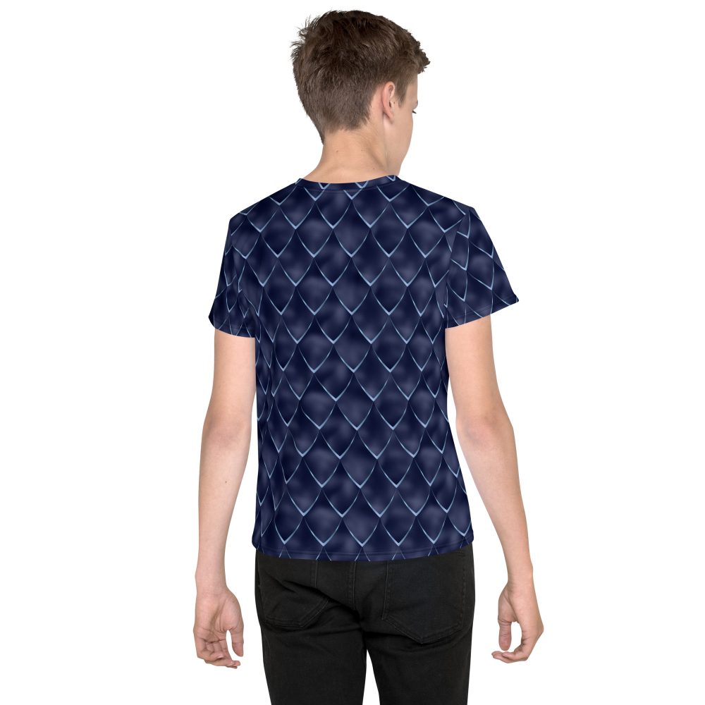 Dragon Cosplay Costume Navy Blue Scales Youth crew neck t-shirt - Image 3