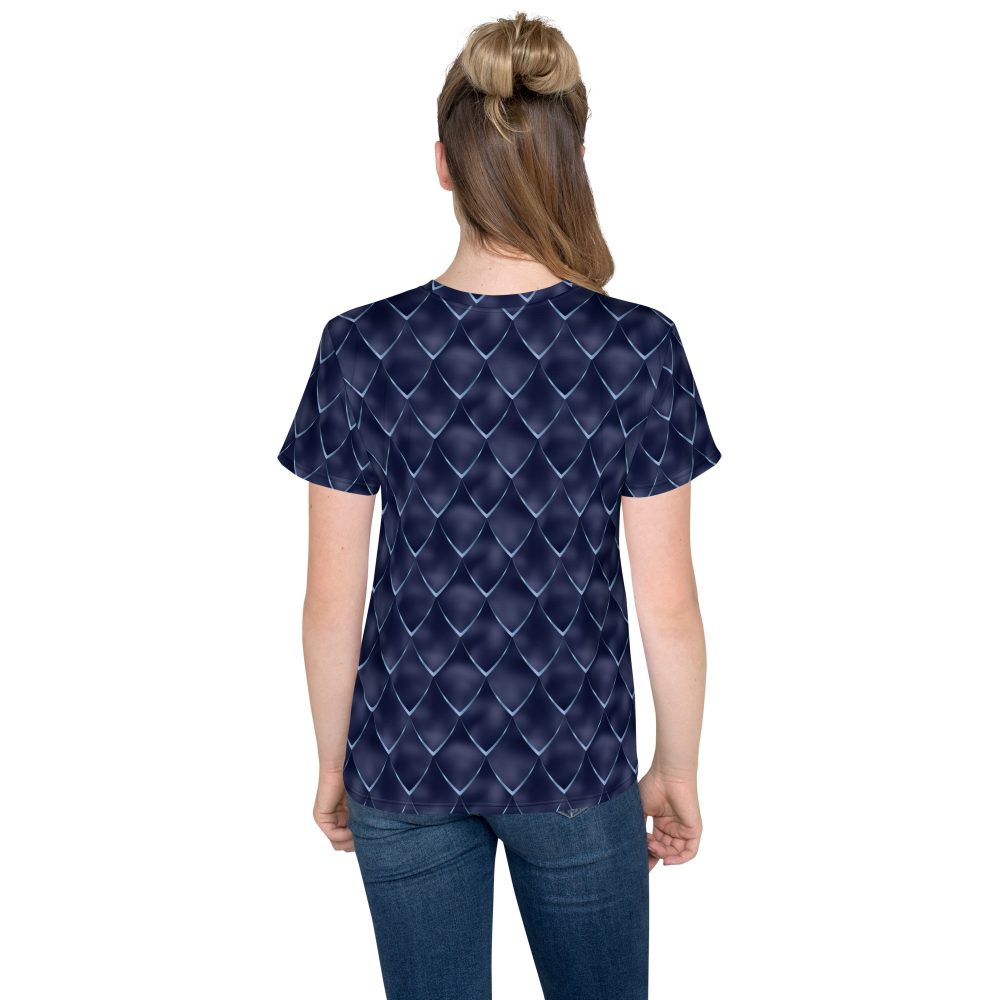 Dragon Cosplay Costume Navy Blue Scales Youth crew neck t-shirt - Image 5
