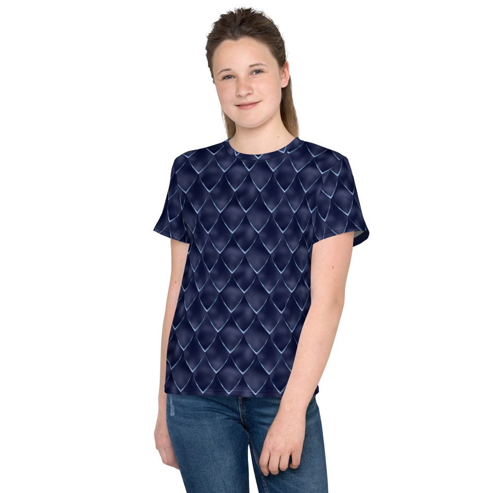 Dragon Cosplay Costume Navy Blue Scales Youth crew neck t-shirt