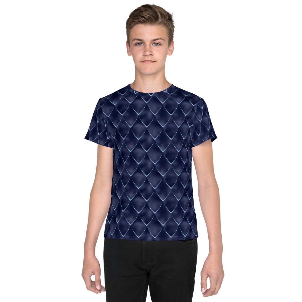 Dragon Cosplay Costume Navy Blue Scales Youth crew neck t-shirt - Image 2