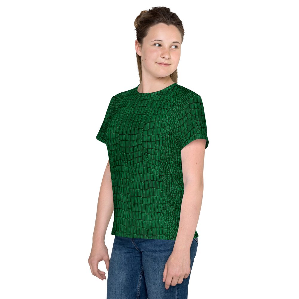Crocodile Alligator Reptile Dragon Skin Print Youth crew neck t-shirt - Image 7