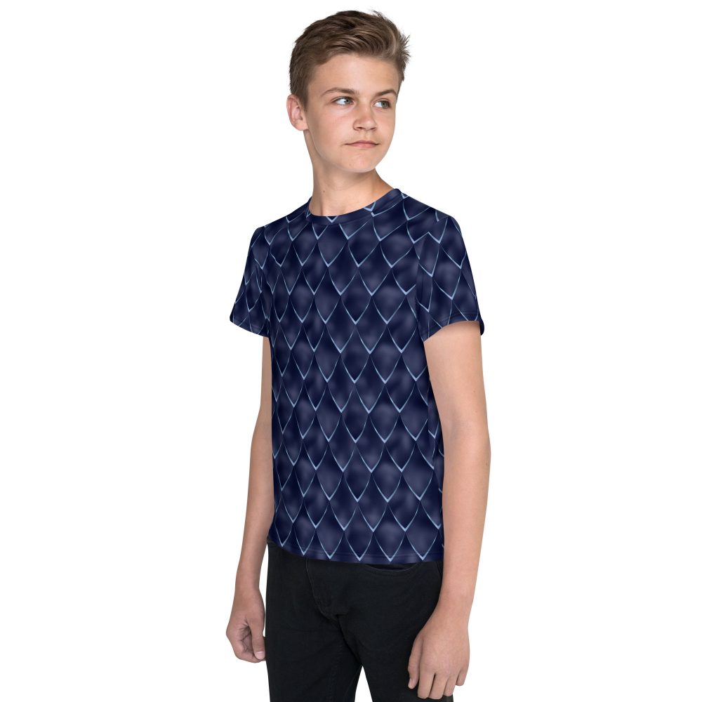 Dragon Cosplay Costume Navy Blue Scales Youth crew neck t-shirt - Image 4