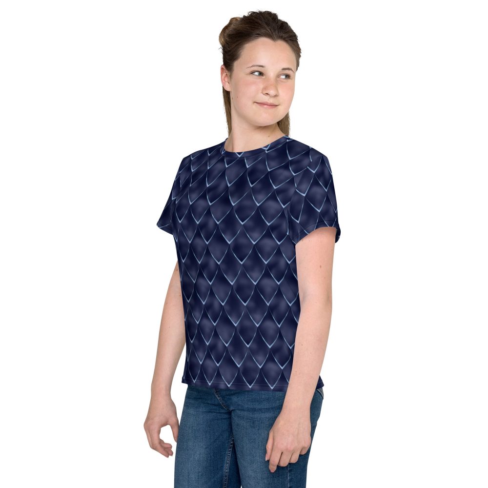 Dragon Cosplay Costume Navy Blue Scales Youth crew neck t-shirt - Image 7