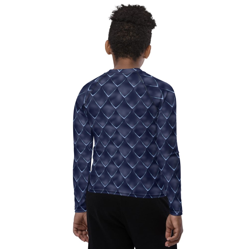 Dragon Cosplay Costume Navy Blue Scales Youth Long Sleeve Shirt - Image 2