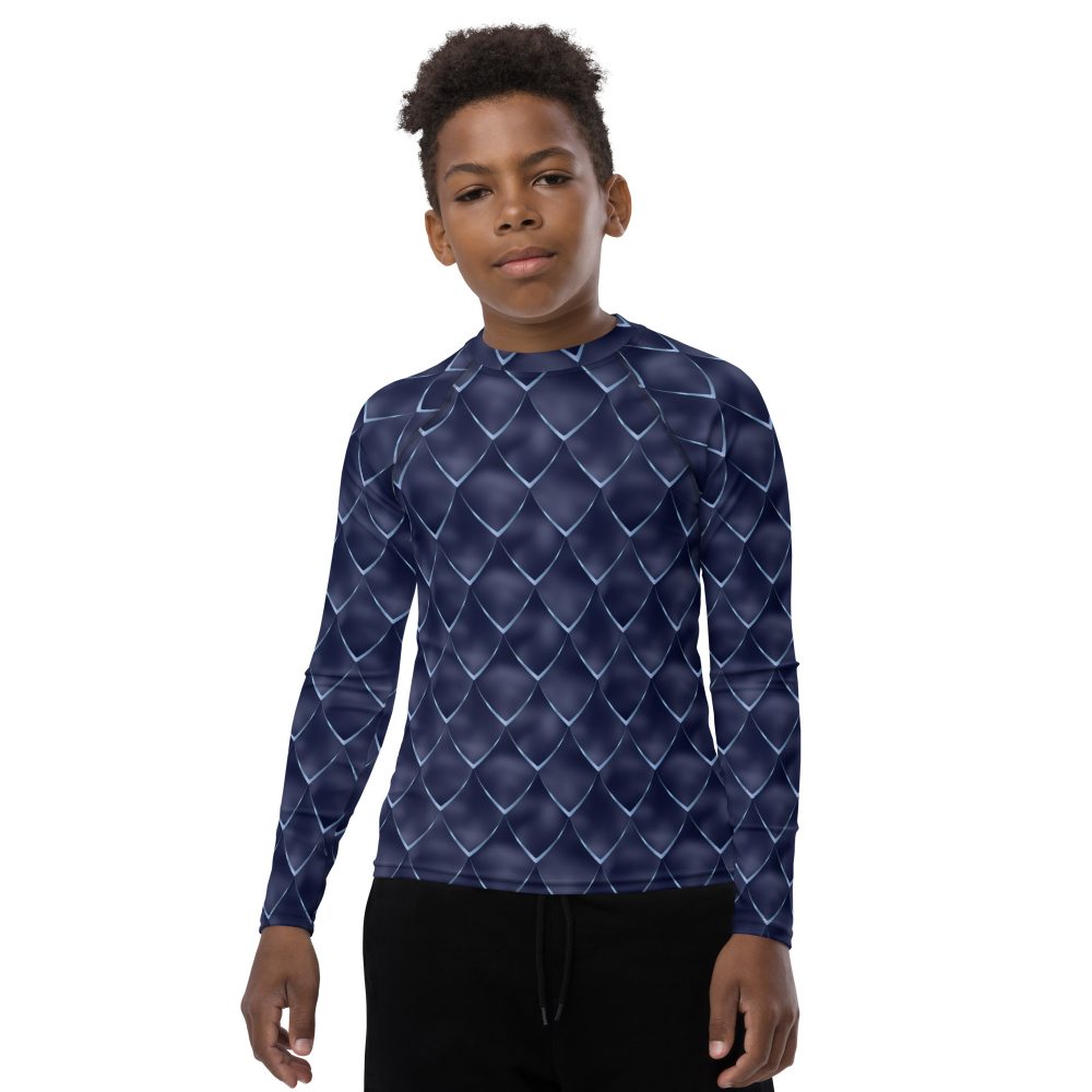 Dragon Cosplay Costume Navy Blue Scales Youth Long Sleeve Shirt
