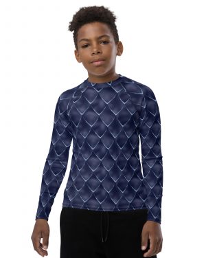 Dragon Cosplay Costume Navy Blue Scales Youth Long Sleeve Shirt