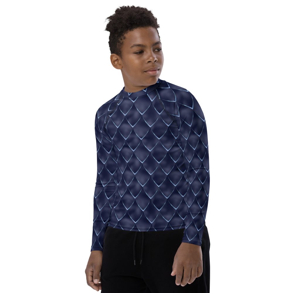 Dragon Cosplay Costume Navy Blue Scales Youth Long Sleeve Shirt - Image 3