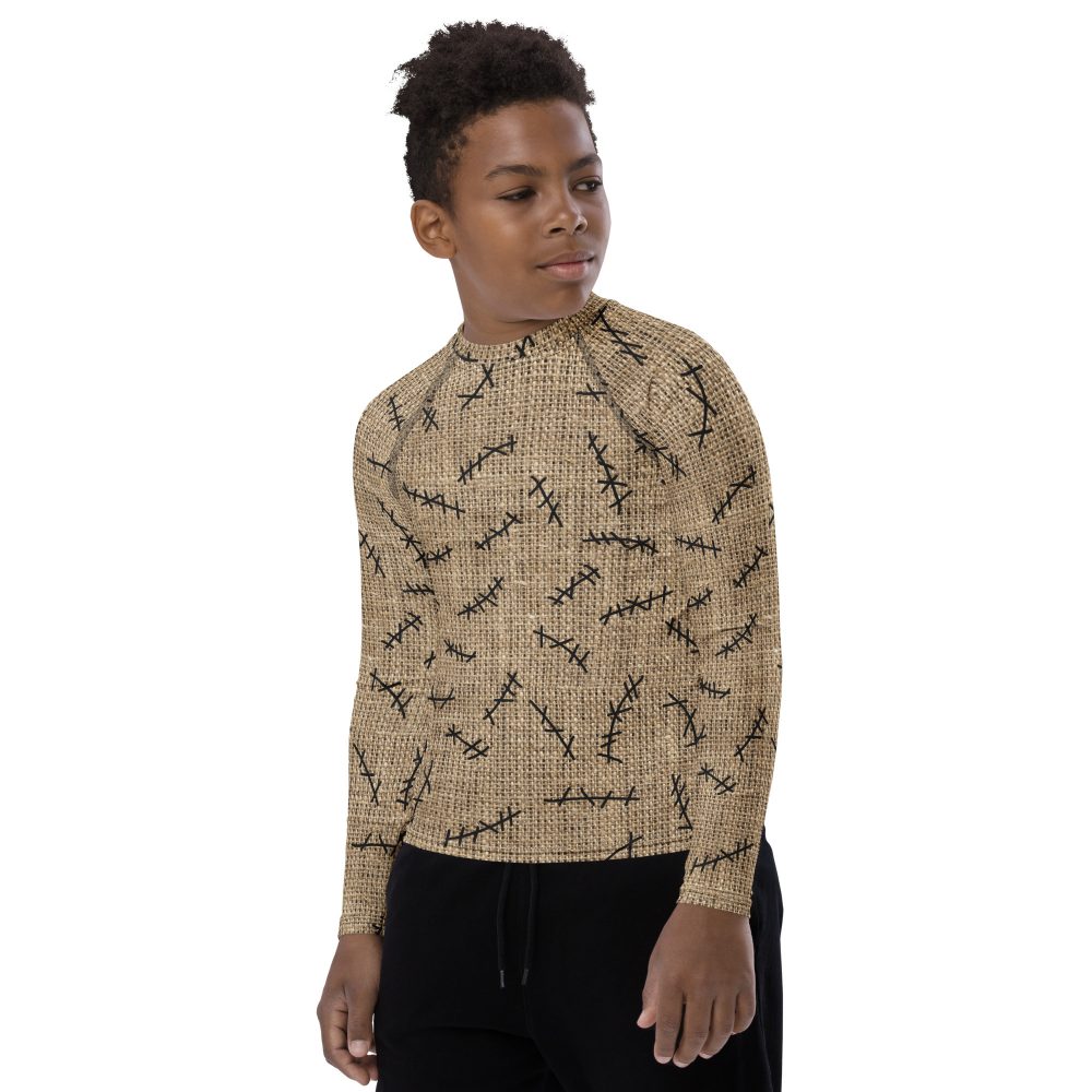 Oogie Boogie Halloween Christmas Costume Burlap Print Youth Rash Guard - Image 3