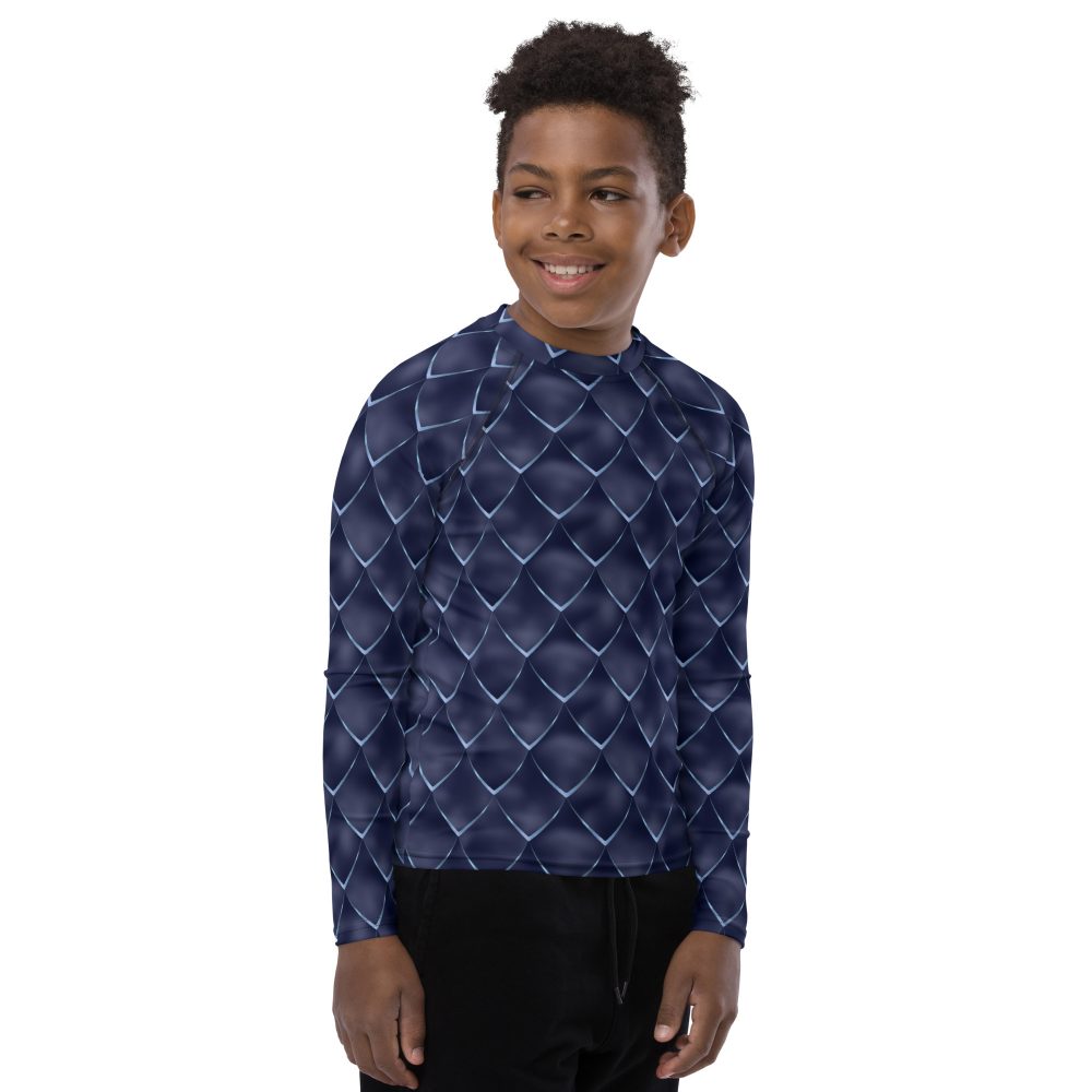 Dragon Cosplay Costume Navy Blue Scales Youth Long Sleeve Shirt - Image 4