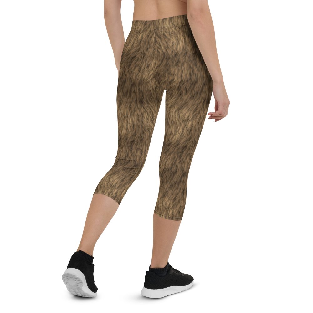 Brown Fur Print Bear Dog Cat Costume Capri Leggings - Image 2