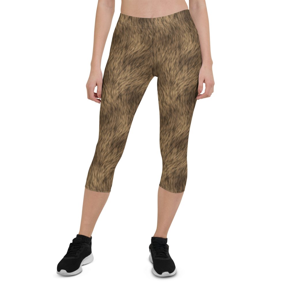Brown Fur Print Bear Dog Cat Costume Capri Leggings