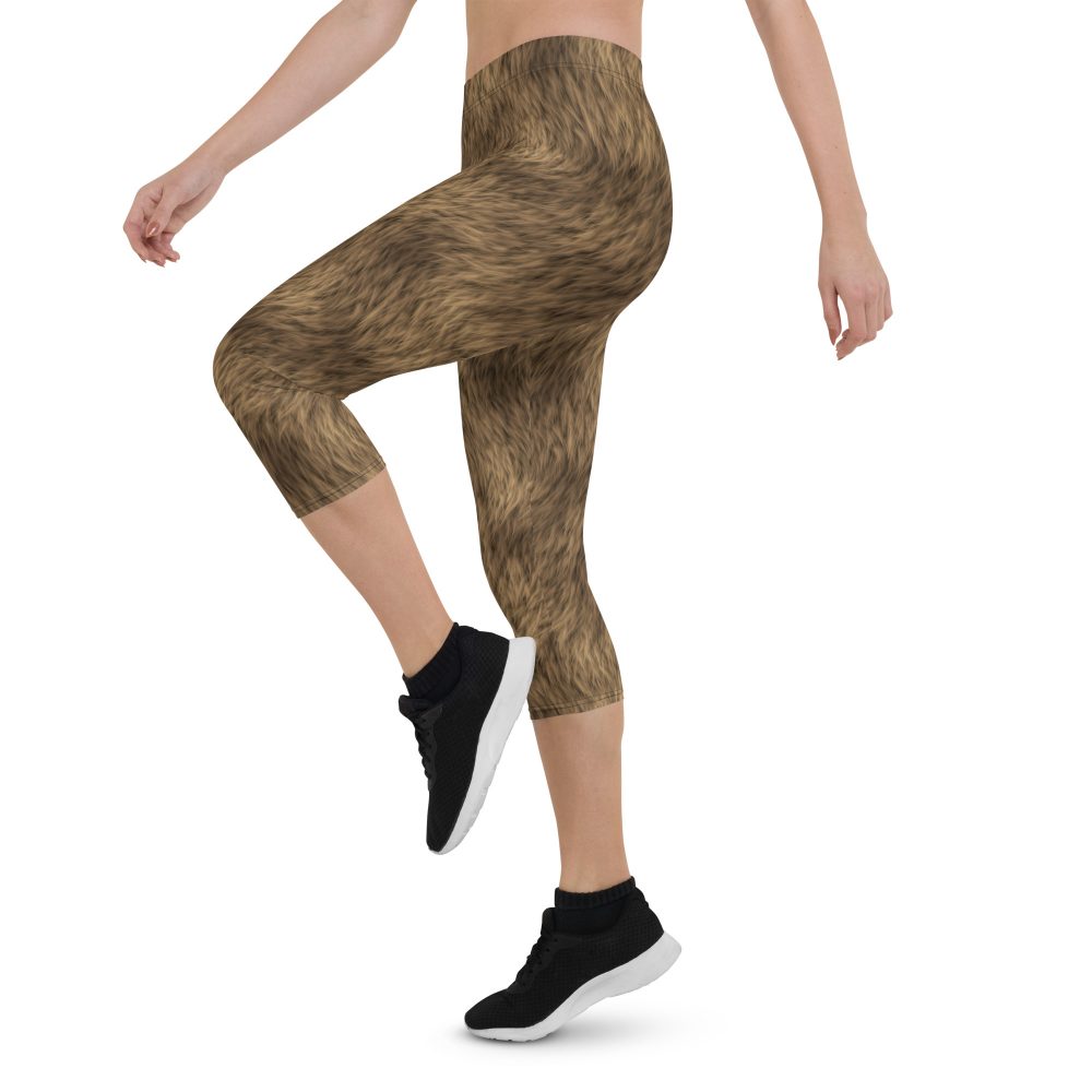 Brown Fur Print Bear Dog Cat Costume Capri Leggings - Image 3
