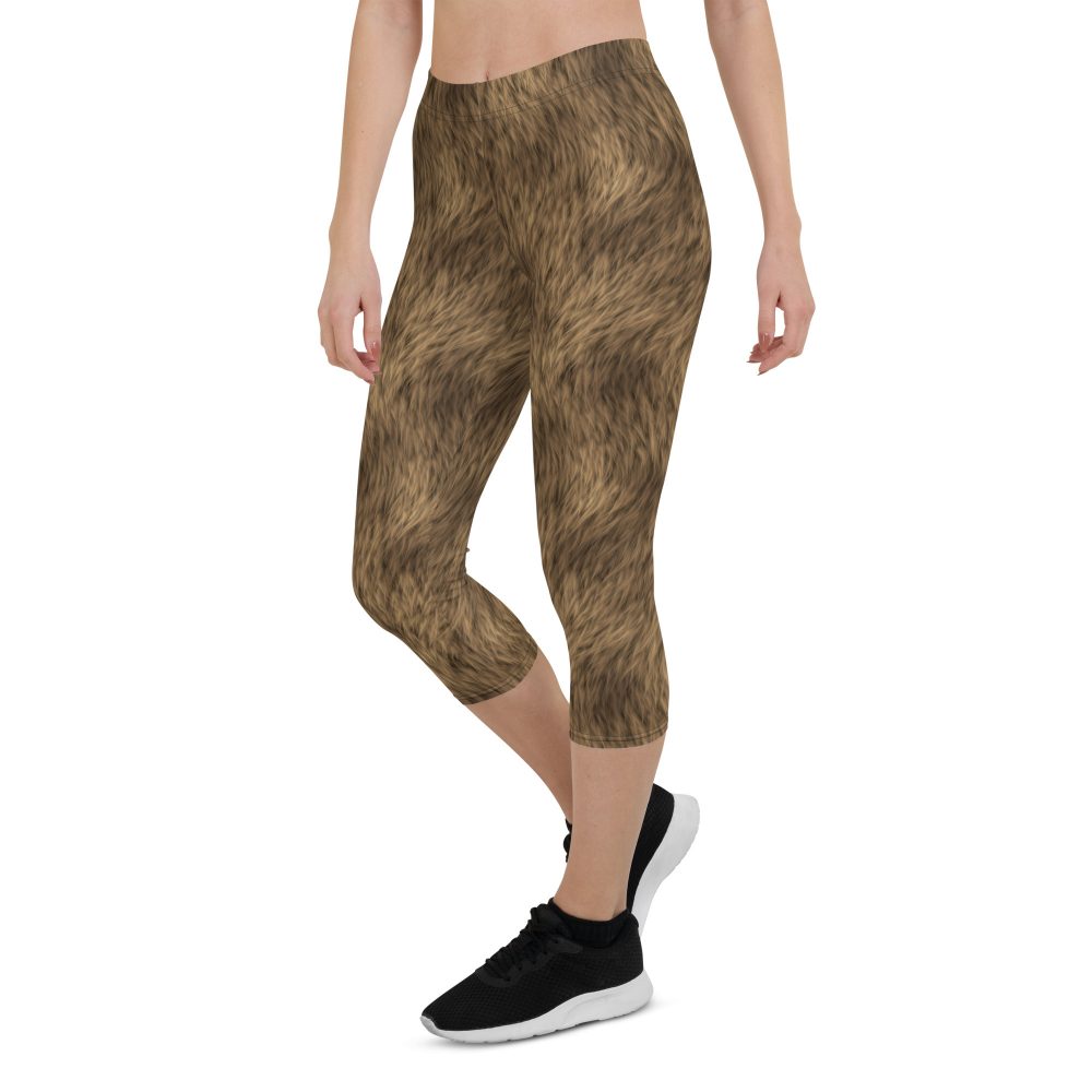 Brown Fur Print Bear Dog Cat Costume Capri Leggings - Image 5