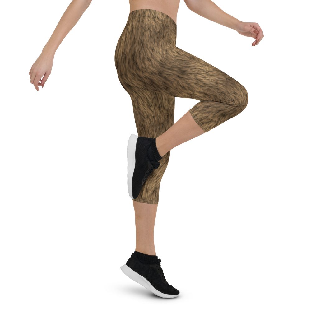 Brown Fur Print Bear Dog Cat Costume Capri Leggings - Image 4
