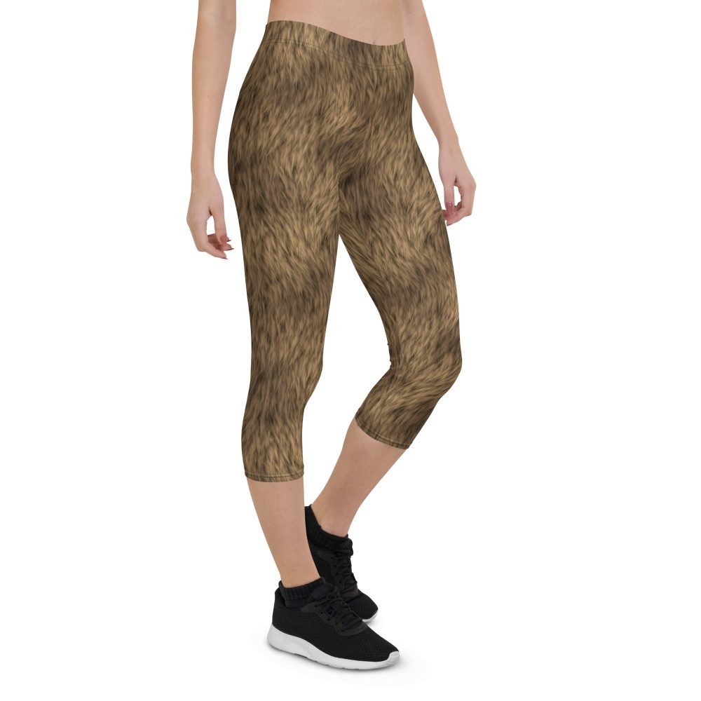 Brown Fur Print Bear Dog Cat Costume Capri Leggings - Image 6
