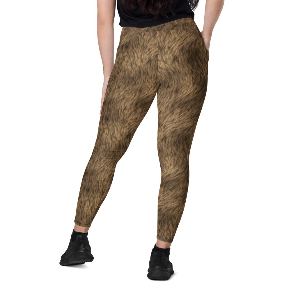 Brown Fur Print Bear Dog Cat Costume Crossover leggings with pockets - Image 5