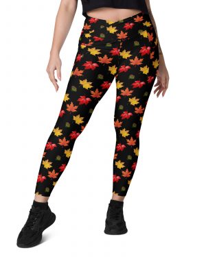 Colorful Autumn Leaves Crossover leggings with pockets