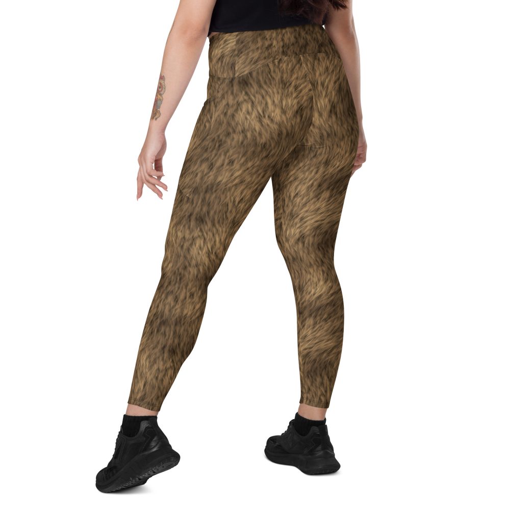 Brown Fur Print Bear Dog Cat Costume Crossover leggings with pockets - Image 3