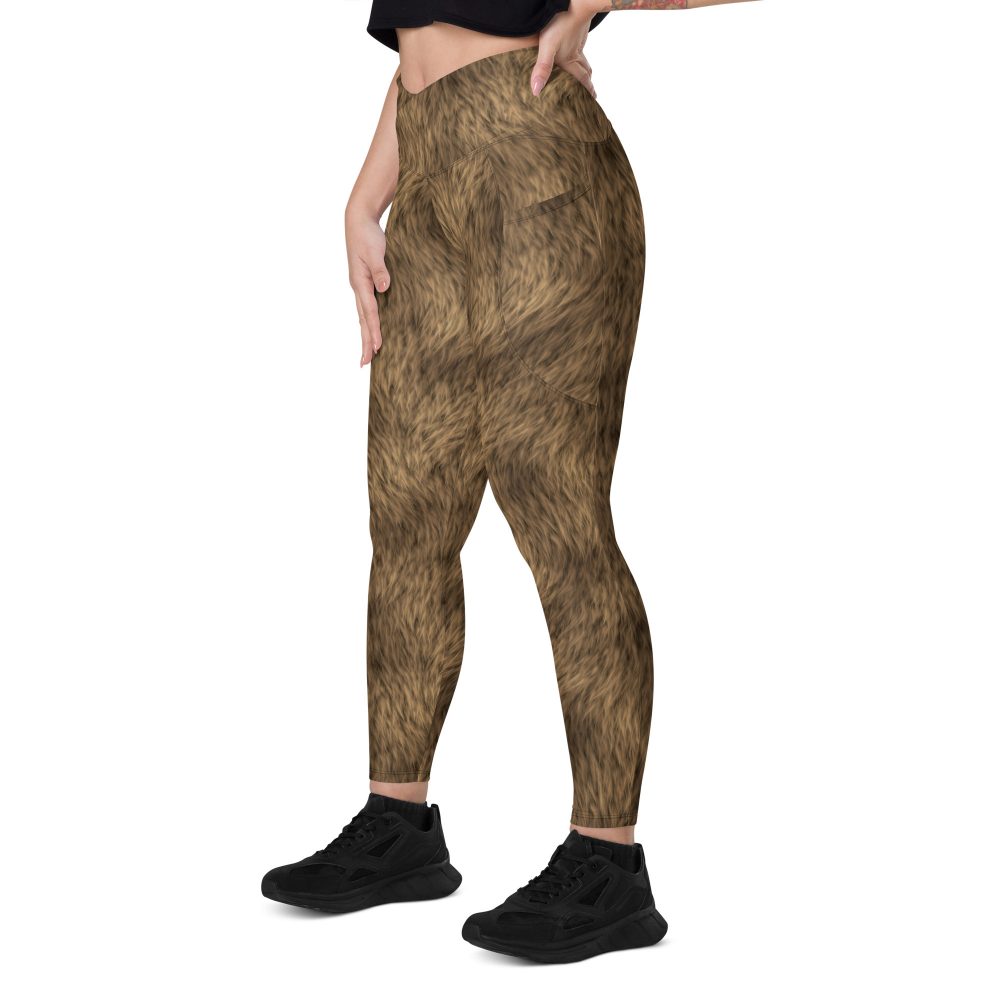 Brown Fur Print Bear Dog Cat Costume Crossover leggings with pockets - Image 6