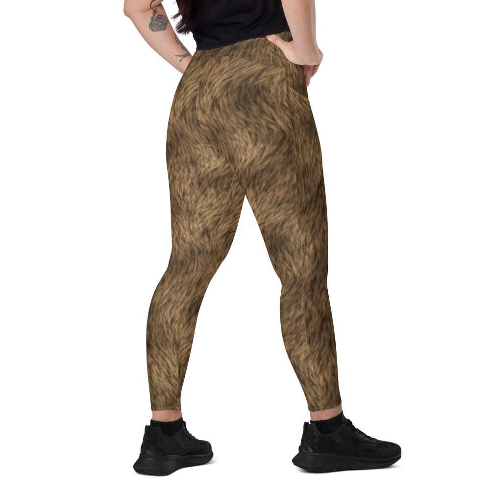 Brown Fur Print Bear Dog Cat Costume Crossover leggings with pockets - Image 2