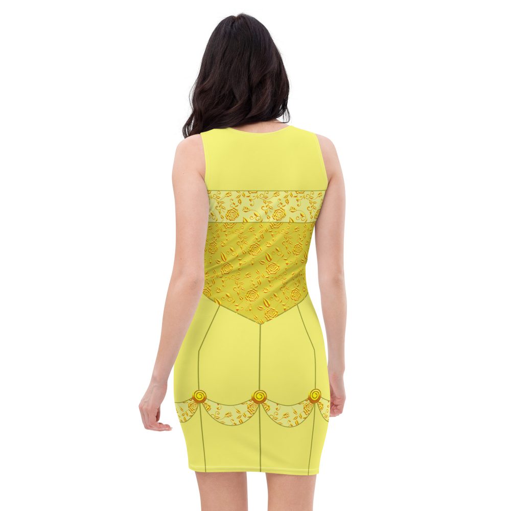 Princess Belle Costume Beauty And The Beast Halloween Cosplay Fitted Bodycon Dress - Image 4