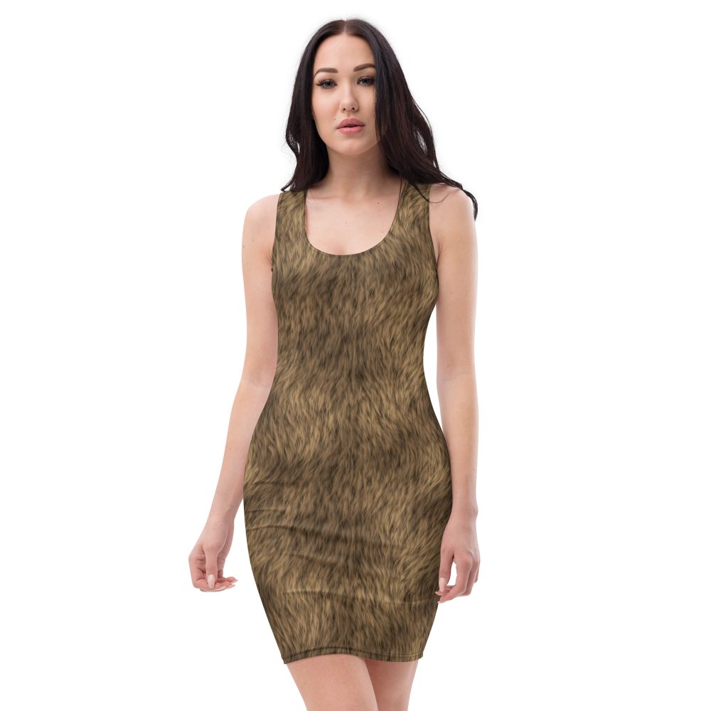 Brown Fur Print Bear Dog Cat Costume Fitted Bodycon Dress