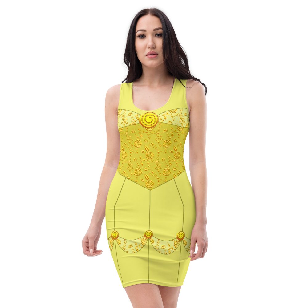 Princess Belle Costume Beauty And The Beast Halloween Cosplay Fitted Bodycon Dress