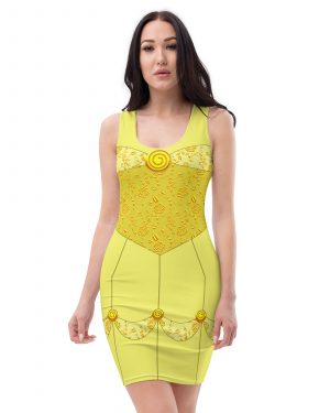 Princess Belle Costume Beauty And The Beast Halloween Cosplay Fitted Bodycon Dress