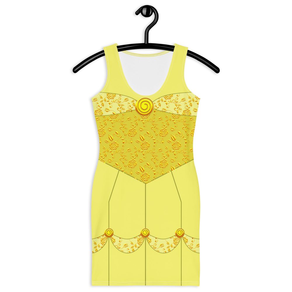 Princess Belle Costume Beauty And The Beast Halloween Cosplay Fitted Bodycon Dress - Image 3