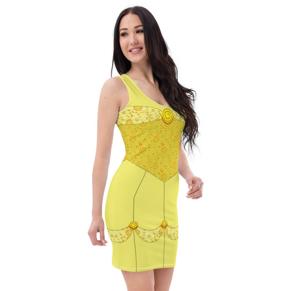 Princess Belle Costume Beauty And The Beast Halloween Cosplay Fitted Bodycon Dress - Image 6