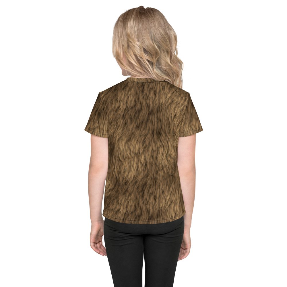 Brown Fur Print Bear Dog Cat Costume Kids crew neck t-shirt - Image 3