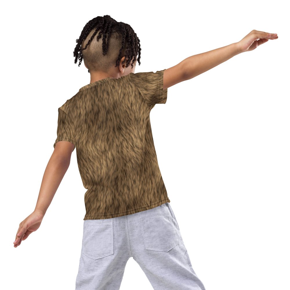 Brown Fur Print Bear Dog Cat Costume Kids crew neck t-shirt - Image 5